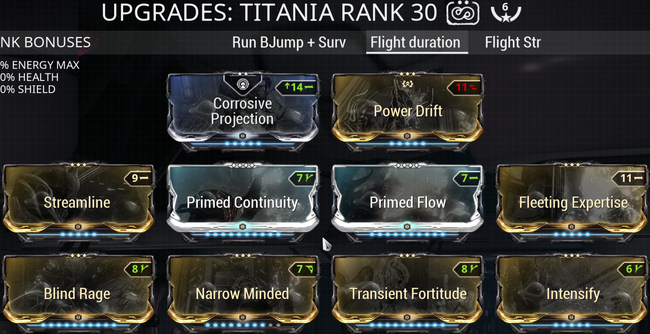 Warframe screenshot build titania razorwing efficiency.png